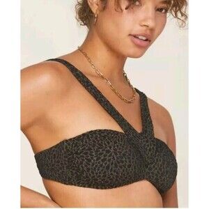Andie x Demi Moore The Monaco Swim Top Black Gold Floral Jacquard Size L
